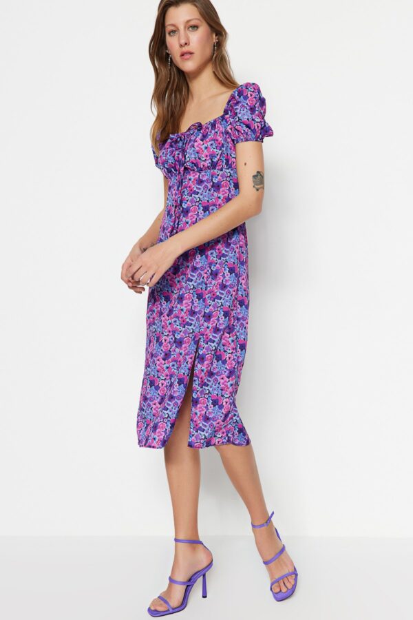 Trendyol Purple Belted Double Breasted Satin Mini Woven Dress