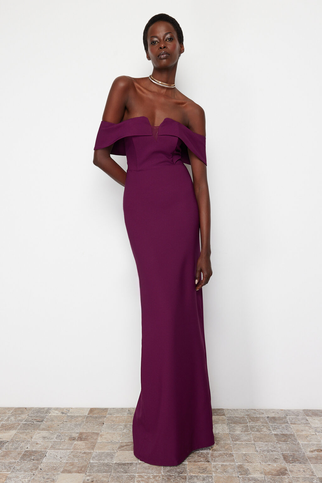 Trendyol Purple Body-fitting Woven Long Evening Evening Dress
