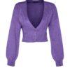 Trendyol Purple Crop puha texturált kötöttáru Cardigan