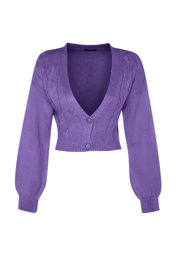 Trendyol Purple Crop puha texturált kötöttáru Cardigan