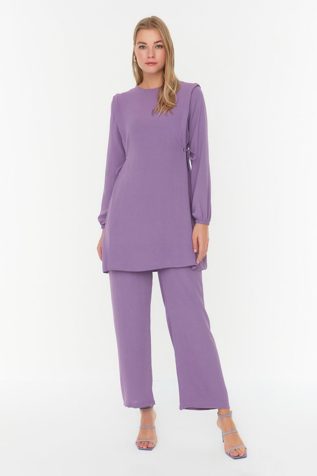 Trendyol Purple Eyelet Tie Detailed Aerobin Tunic-Pants Set