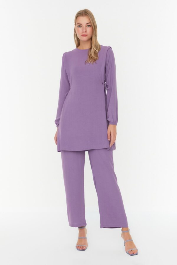 Trendyol Purple Eyelet Tie Detailed Aerobin Tunic-Pants Set