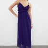 Trendyol Purple Floral Patterned A-Line Ruffle Detailed Lined Chiffon Maxi Woven Dress