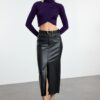 Trendyol Purple High Collar Draped Crop Knitted Blouse
