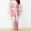 Trendyol Purple Linen Look Woven Kimono Trousers Top and Bottom Set