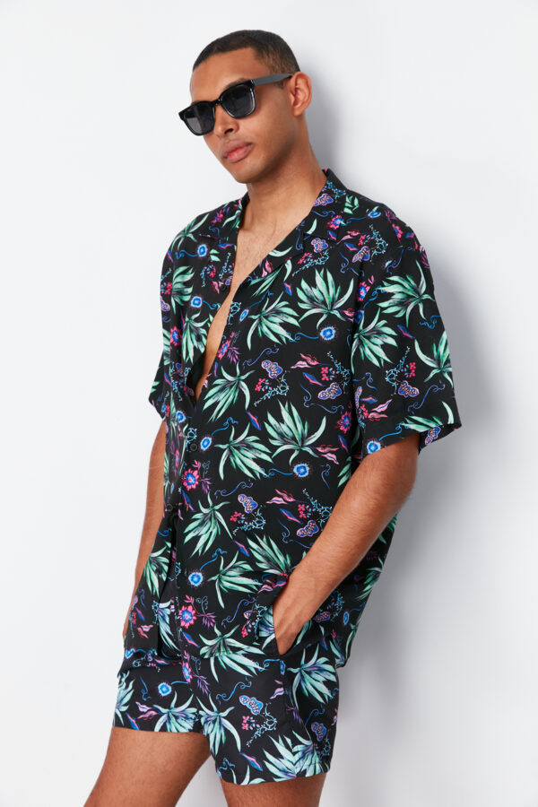 Trendyol Purple Oversize Fit 100% Viscose Patterned Short Sleeve Casual Summer Shirt