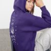 Trendyol Purple Printed Oversize Hooded Thick Fleece Knitted Sweatshirt