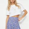 Trendyol Purple Printed Ruffle High Waist Mini Knitted Shorts Skirt