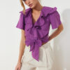 Trendyol Purple Ruffle and Tie Detailed Woven Blouse