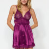 Trendyol Purple Satin Lace Detailed Rope Strap Knitted Babydoll