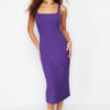 Trendyol Purple Strappy Square Neck Fitted Fitted Flexible Midi Knitted Pencil Dress