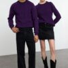 Trendyol Purple Unisex Slim Woolen Crew Neck Textured Knitwear Sweater