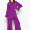 Trendyol Purple Wide Legs Woven Aerobin Shirt-Pants Set