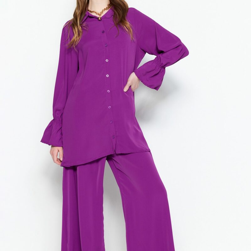 Trendyol Purple Wide Legs Woven Aerobin Shirt-Pants Set