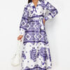 Trendyol Purple Woven Satin Patterned Shirt Evening Dress