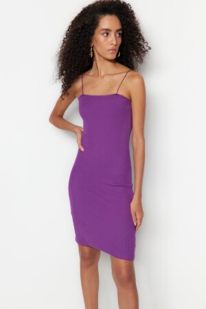 Trendyol Purple szögletes gallérú spagetti pántok Bordázott