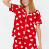 Trendyol Red 100% Cotton Heart Piping Detail Knitted Pajama Set with Shorts