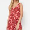 Trendyol Red 100% Cotton Heart Shorts Knitted Pajama Set