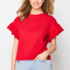 Trendyol Red 100% Cotton Ruffle Detailed Basic Crew Neck Knitted T-Shirt