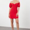 Trendyol Red A-Cut Balloon Sleeve Woven Short Elegant Evening Dress