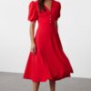 Trendyol Red A-Cut Shiny Stone Woven Elegant Evening Dress