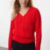 Trendyol Red Asymmetric Button Detailed Knitwear Cardigan