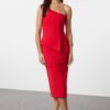 Trendyol Red Asymmetrical Collar Detailed Woven Elegant Evening Dress