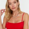 Trendyol Red Back Detail Bandeau Bikini Top