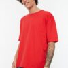 Trendyol Red Basic 100% Cotton Crew Neck Oversize/Wide Cut Short Sleeve T-shirt