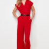Trendyol Red Belted Double Breasted Collar Wide Leg Woven Jumpsuit
