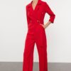 Trendyol Red Belted Double Breasted Long Woven Jumpsuit