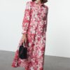 Trendyol Red Belted Floral Woven Dress