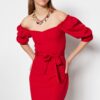 Trendyol Red Belted Mini szőtt Carmen gallér szőtt ruha