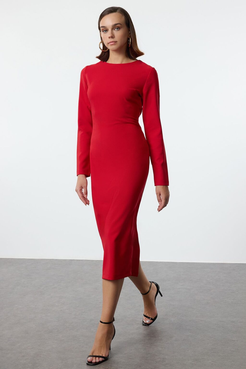 Trendyol Red Bodycon Midi Woven Dress