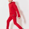 Trendyol Red Boy's Hooded Basic Plain Cotton Knitted Bottom-Top Set