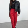 Trendyol Red Cotton Carrot Pattern Stripe Detailed Woven Trousers