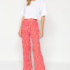 Trendyol Red Cotton Striped and Heart Knitted Pajama Bottoms
