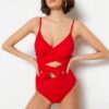 Trendyol Red Double Breasted Cut Out/Windowed Regular Leg Swimsuit