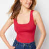 Trendyol Red Fitted Back Detailed Square Collar Stretchy Knitted Bodysuit
