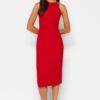 Trendyol Red Fitted Midi Pencil Skirt Woven Dress with Accessory Detail on the Collar