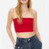 Trendyol Red Fitted Strapless Collar Crop Stretchy Knitted Blouse