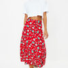 Trendyol Red Floral Pattern Viscose Fabric Midi Woven Skirt