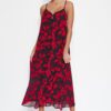 Trendyol Red Floral Print Straight Cut Maxi Woven Chiffon Lined Woven Dress