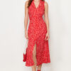 Trendyol Red Floral Viscose Midi Woven Dress