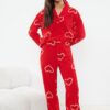 Trendyol Red Heart Fleece Winter Knitted Pajamas Set