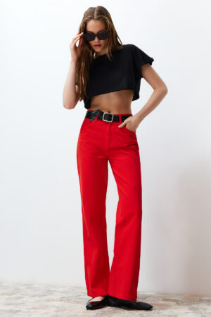 Trendyol Red High Waist Wide Leg Jeans