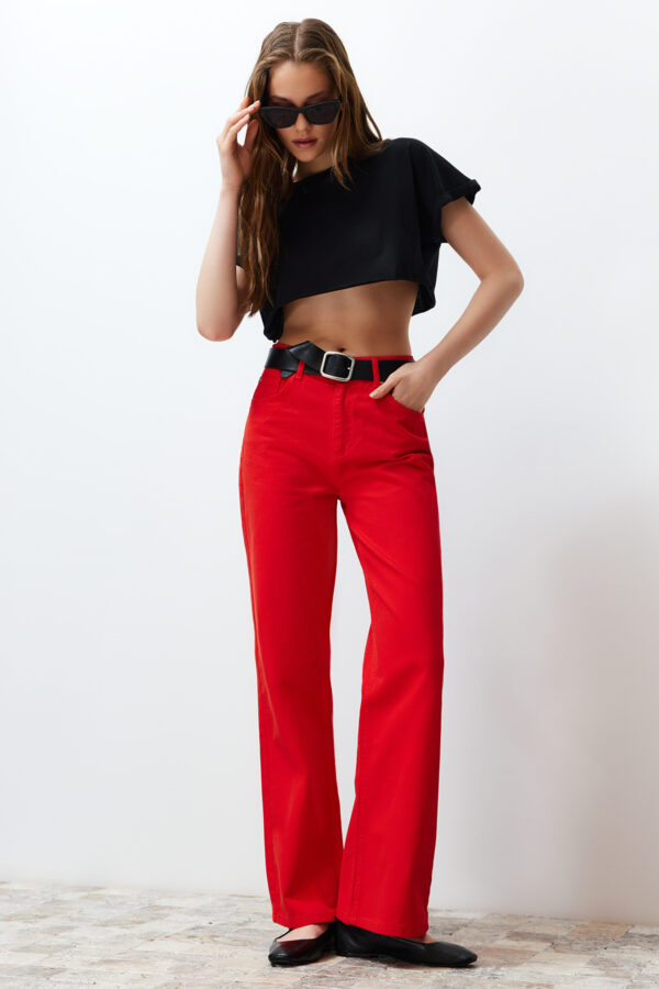 Trendyol Red High Waist Wide Leg Jeans