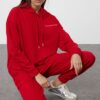 Trendyol Red Hooded Slogan Printed Knitted Tracksuit