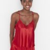 Trendyol Red Lace Detailed Rope Strap Satin Woven Pajama Set