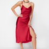 Trendyol Red Lined Woven Satin Elegant Evening Dress